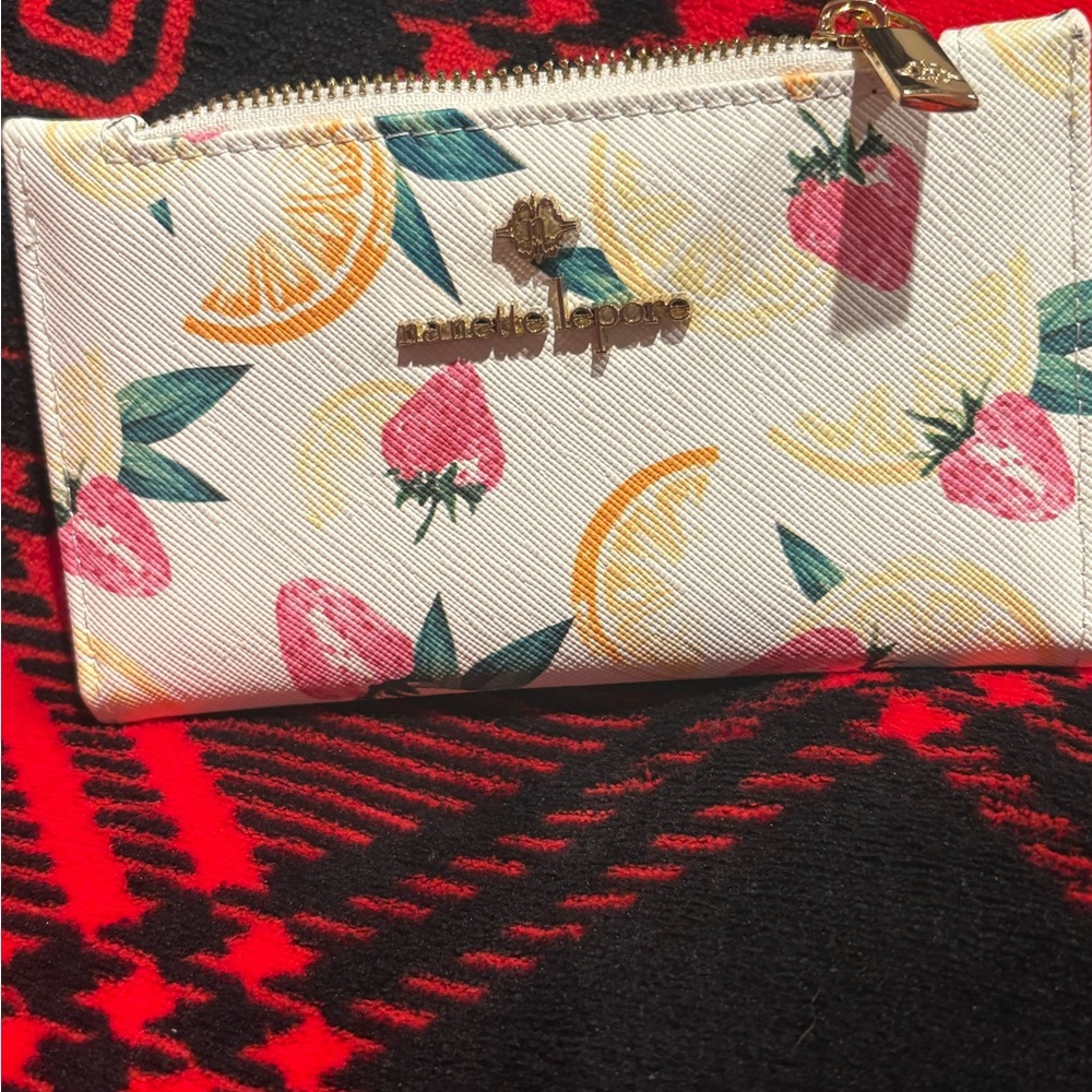 Nanette Lepore Cream Wallet with Fruit Pattern